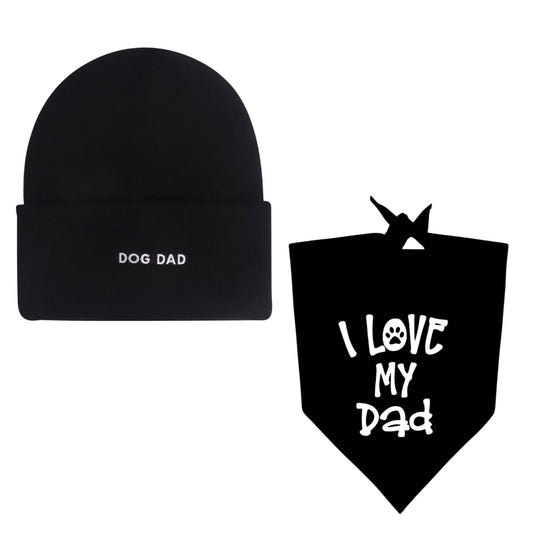 Classic Dog Dad Beanie and "I Love My Dad" Bandana Set