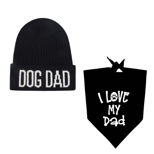 Proud Dog Dad Beanie and "I Love My Dad" Bandana Set