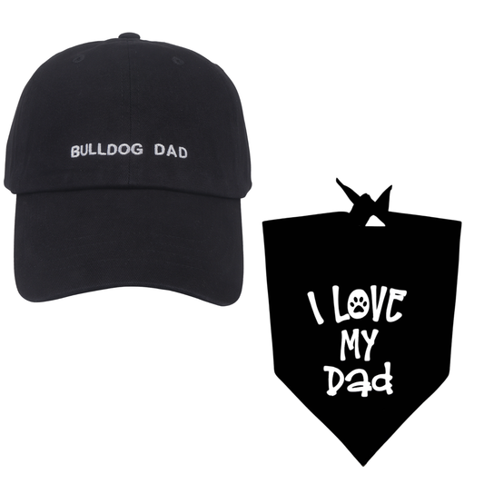 Bulldog Dad Cap and "I Love My Dad" Bandana Set