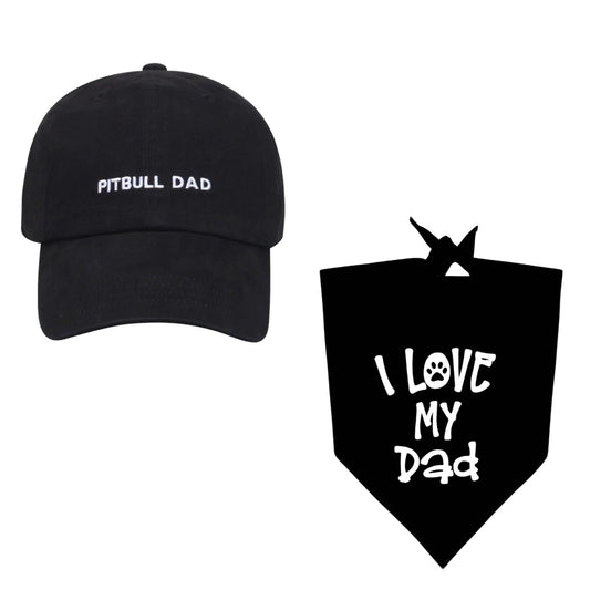Pitbull Dad Cap and "I Love My Dad" Bandana Set