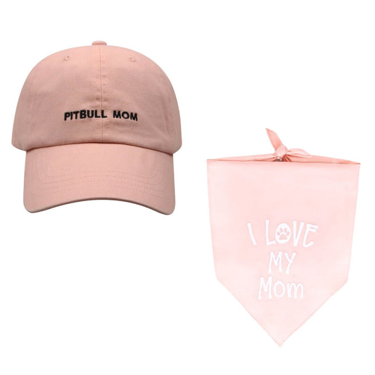 Pitbull Mom Cap and "I Love My Mom" Bandana Set