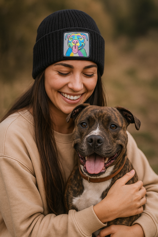 Happy Pittie Pitbull Patch Knit Beanie – Cozy Toque for Pitbull Lovers