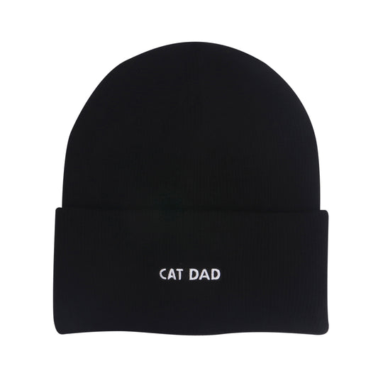 Cat Dad + Dog Dad Embroidered Beanie – Double-Sided Pet Parent Hat, Soft Knit Winter Beanie for Dog & Cat Lovers, Black