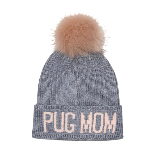 Pug Mom Pompom Beanie