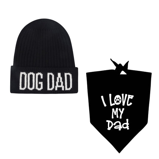 Valentine's Day Proud Dog Dad Beanie and "I Love My Dad" Bandana Set