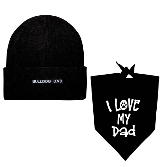 Bulldog Dad Beanie and "I Love My Dad" Bandana Set