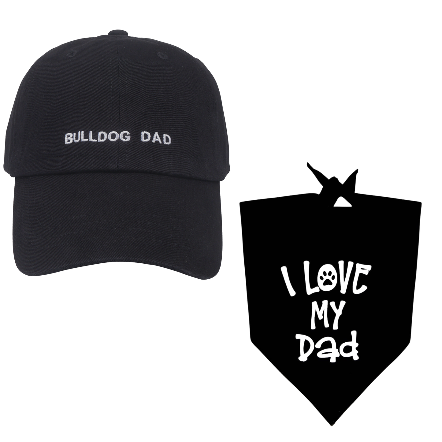 Bulldog Dad Cap and "I Love My Dad" Bandana Set