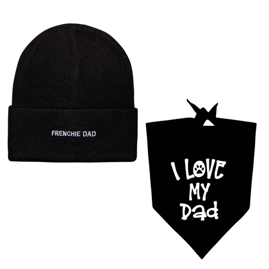 Frenchie Dad Beanie and "I Love My Dad" Bandana Set