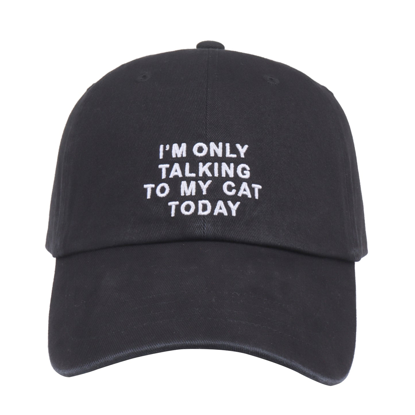 Hatphile I’m Only Talking to My Cat Today Baseball Cap – Adjustable Cotton Hat for Cat Lovers – Black or Pink