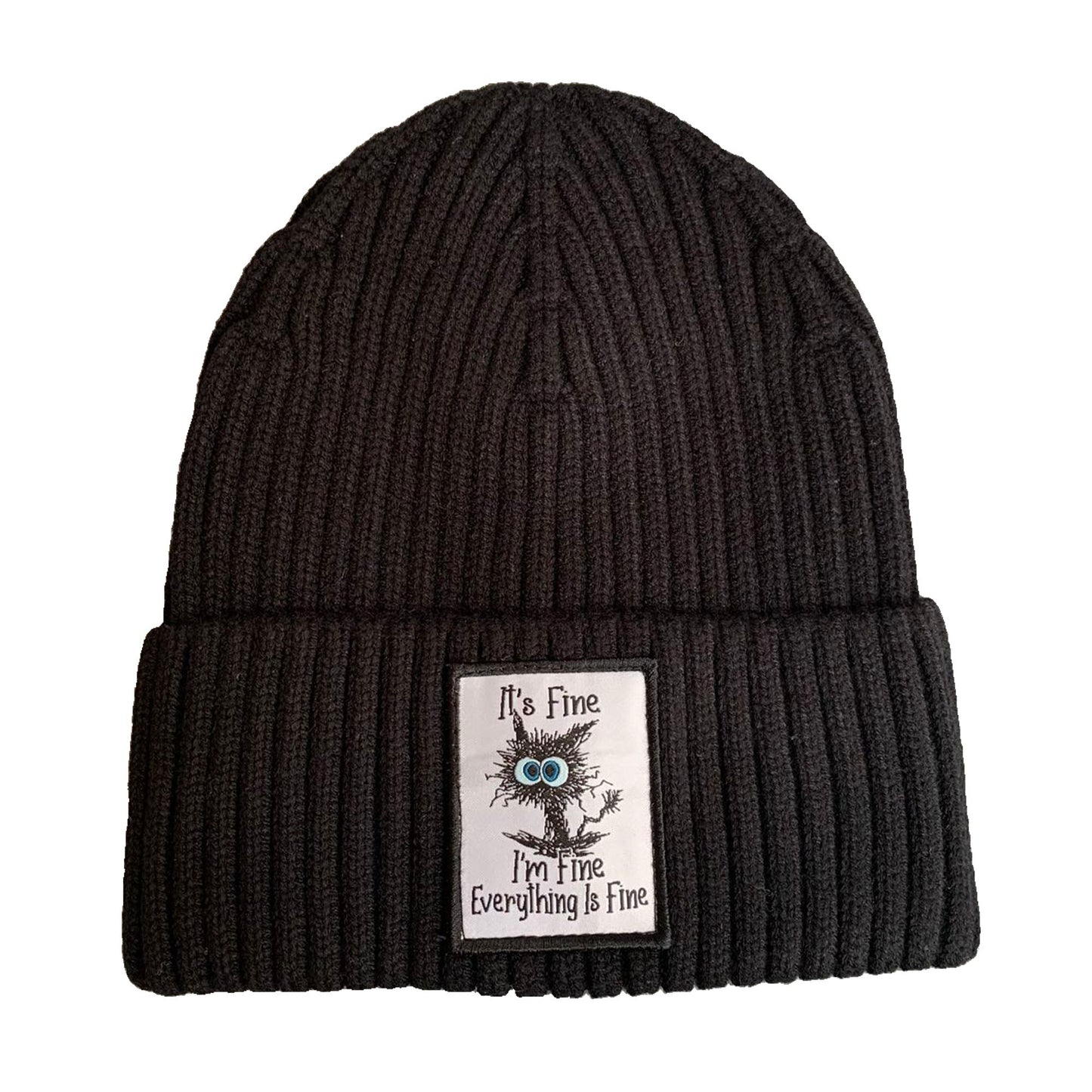 Everything is Fine Cat Patch Beanie