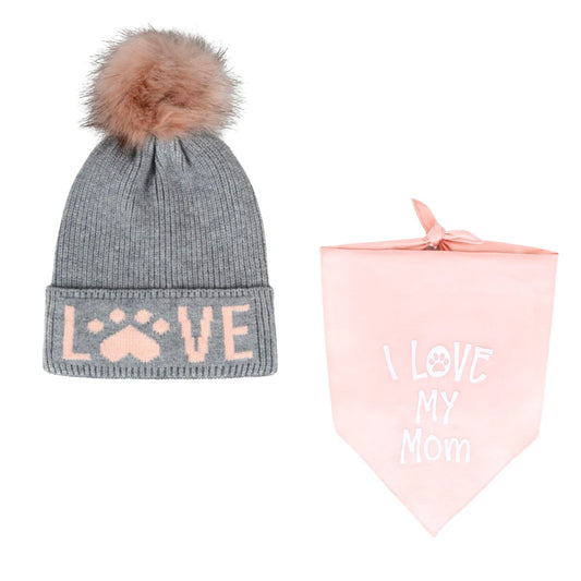 Love Beanie and "I Love My Mom" Bandana Set