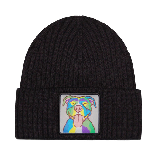 Happy Pittie Pitbull Patch Knit Beanie – Cozy Toque for Pitbull Lovers