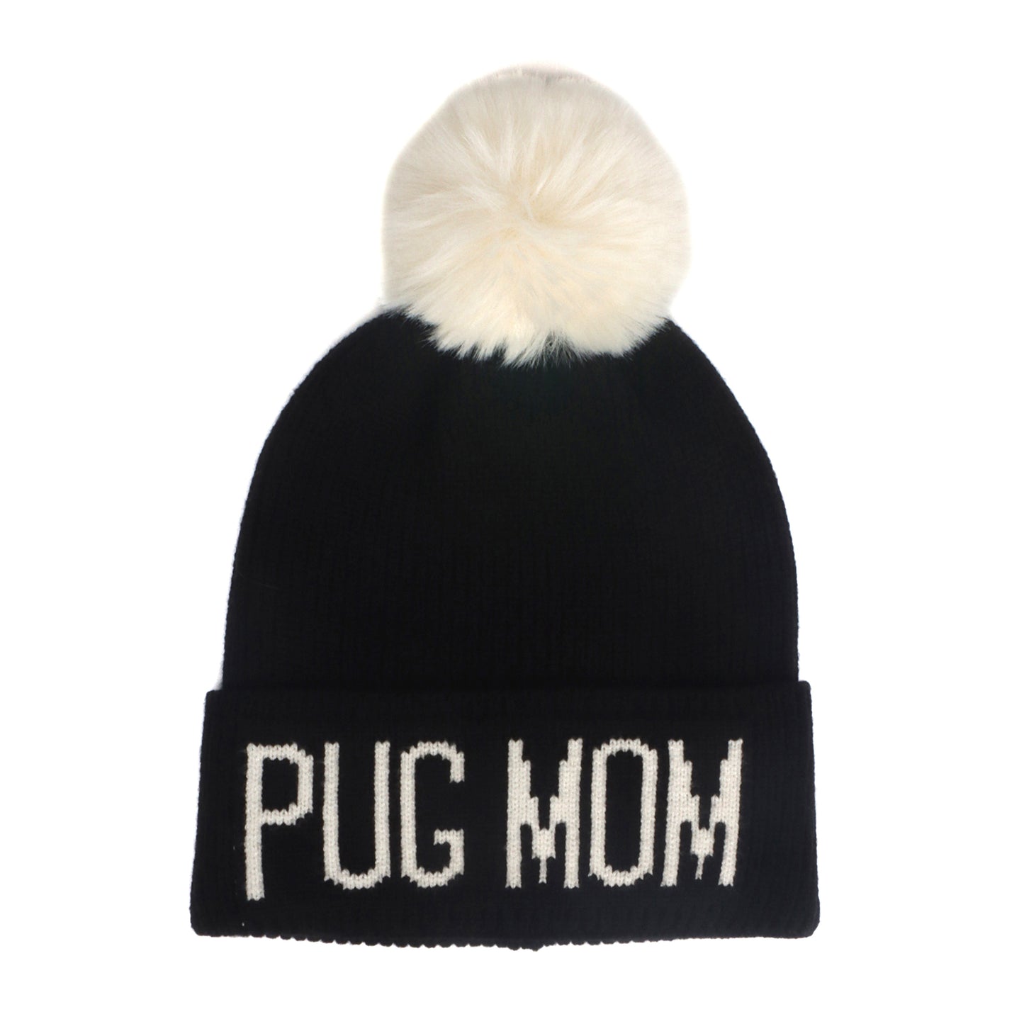 Pug Mom Pompom Beanie