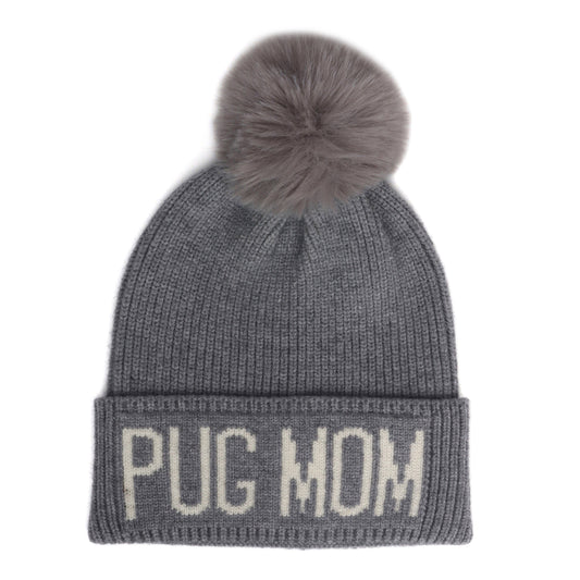Pug Mom Pompom Beanie